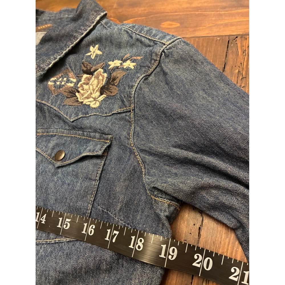 Stetson Denim Embroidered Mini Dress Long Sleeve Snap Up Western Yoke Women's M - Picture 5 of 7